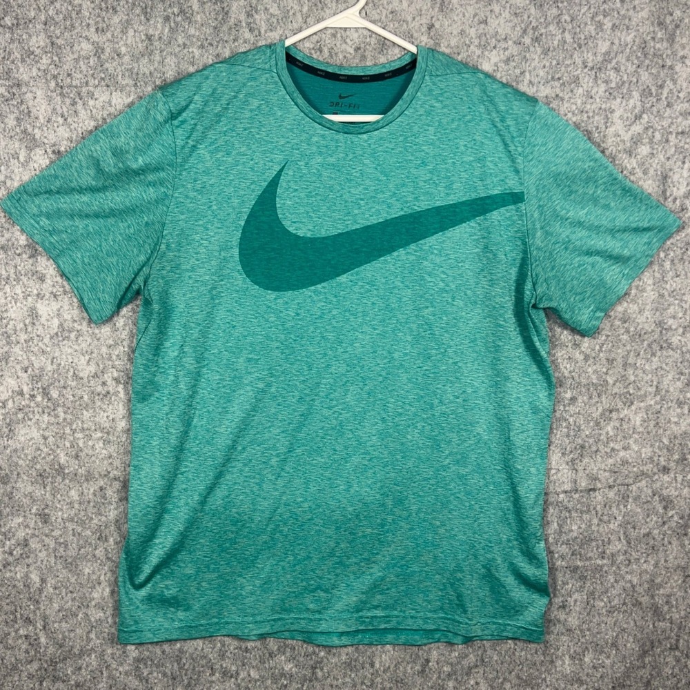 Nike Dri-FIT Mens XL Teal Green Heathered Swoosh Graphic Training T-Shirt 933416